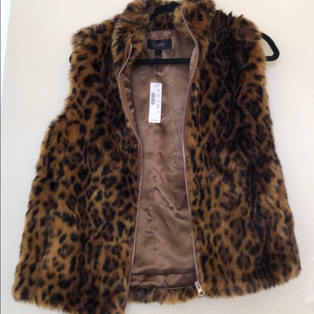 J Crew Leopard print faux fur vest